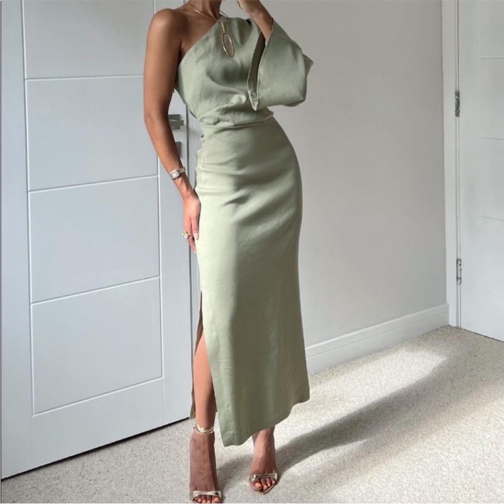 Zara Linen One-Shoulder Dress